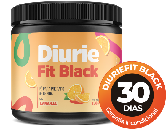 Imagem de um pote de DiureFit Black ao lado de um selo de garantia de 30 dias
