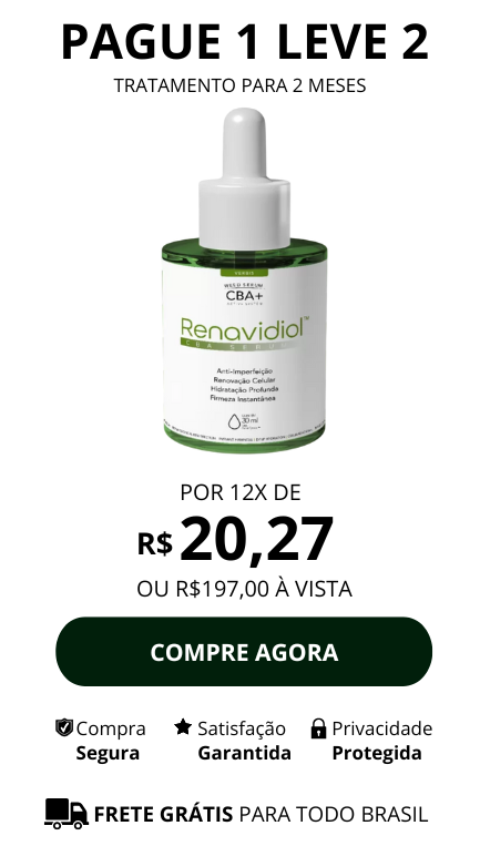 Imagem mostrando dois frascos de Renavidiol com valor de R$ 197,00 ou 12x de R$ 20,27 - Pague 1 leve 2
