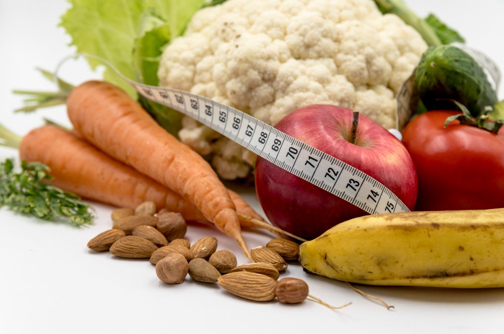Close-up, de, alimento saudável, com, medida, fita
